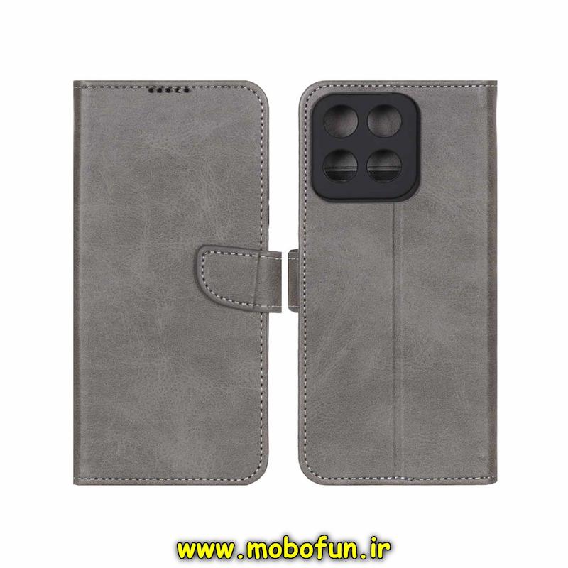 کیف گوشی Honor X7C آنر مگنتی طرح چرم کتابی محافظ لنزدار طوسی کد 75339