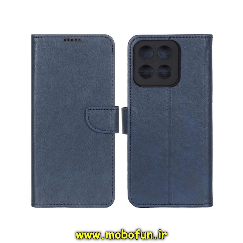 کیف گوشی Honor X7C آنر مگنتی طرح چرم کتابی محافظ لنزدار سرمه ای کد 75340
