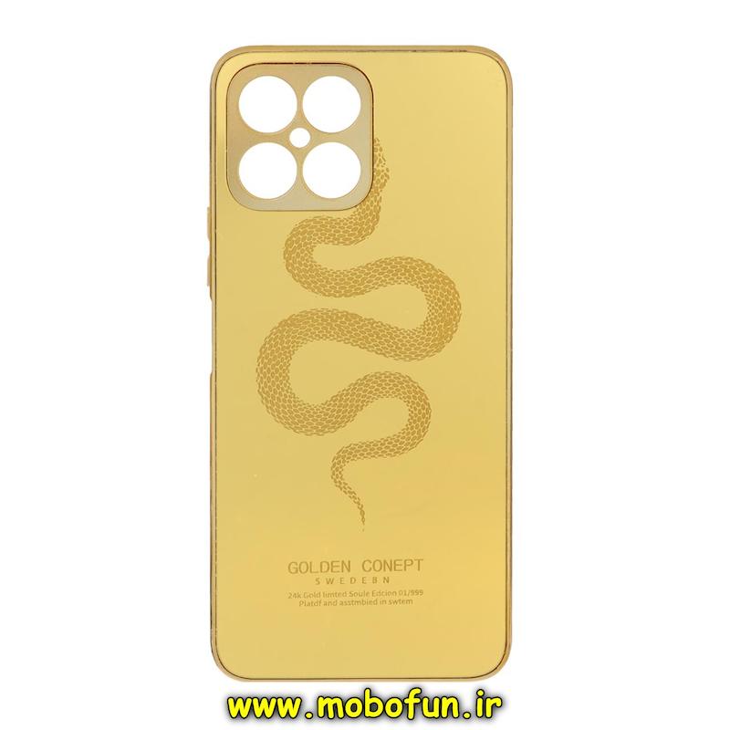 قاب گوشی Honor X8 4G آنر پشت گلس سرامیکی طلاکوب طرح مار محافظ لنزدار کد 75348