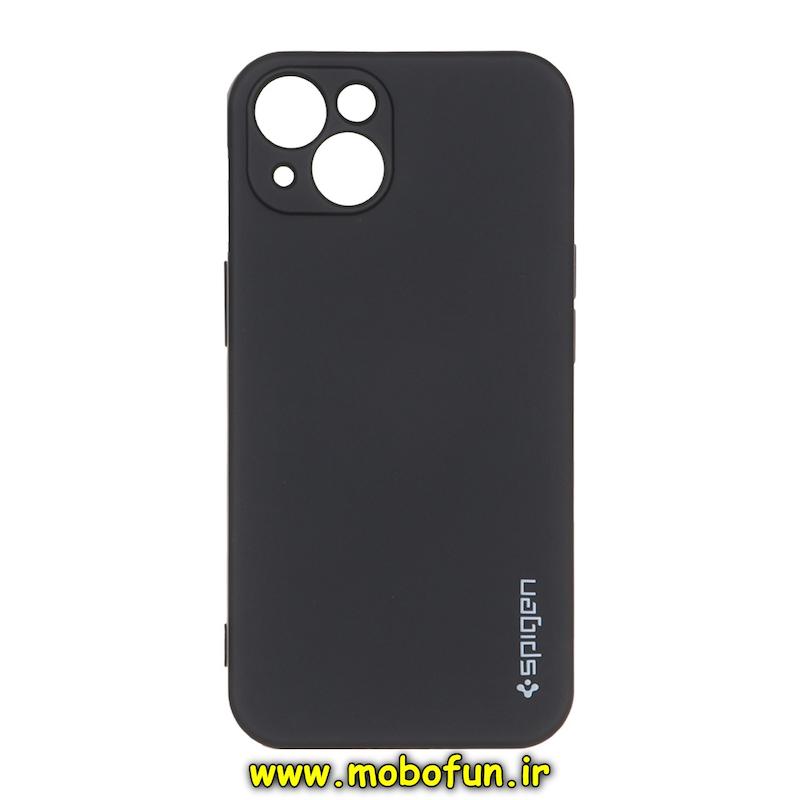 قاب گوشی iPhone 13 آیفون لدر دیزاین SOFT Lether Design اسپیگن Spigen سیلیکونی طرح چرم مشکی کد 75407