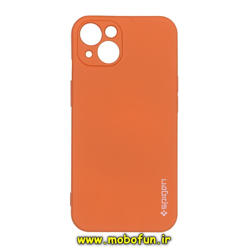 قاب گوشی iPhone 13 آیفون لدر دیزاین SOFT Lether Design اسپیگن Spigen سیلیکونی طرح چرم نارنجی کد 75409