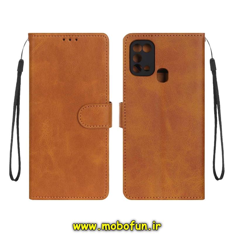 کیف گوشی Galaxy M31 / Galaxy M31 Prime سامسونگ مگنتی طرح چرم کتابی محافظ لنزدار بنددار عسلی کد 75626