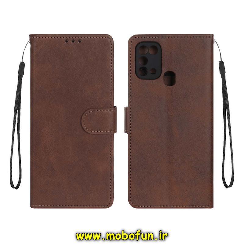 کیف گوشی Galaxy M31 / Galaxy M31 Prime سامسونگ مگنتی طرح چرم کتابی محافظ لنزدار بنددار قهوه ای کد 75628