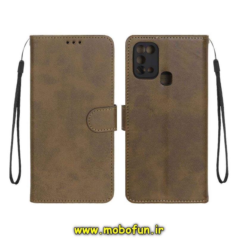 کیف گوشی Galaxy M31 / Galaxy M31 Prime سامسونگ مگنتی طرح چرم کتابی محافظ لنزدار بنددار سبز زیتونی کد 75629