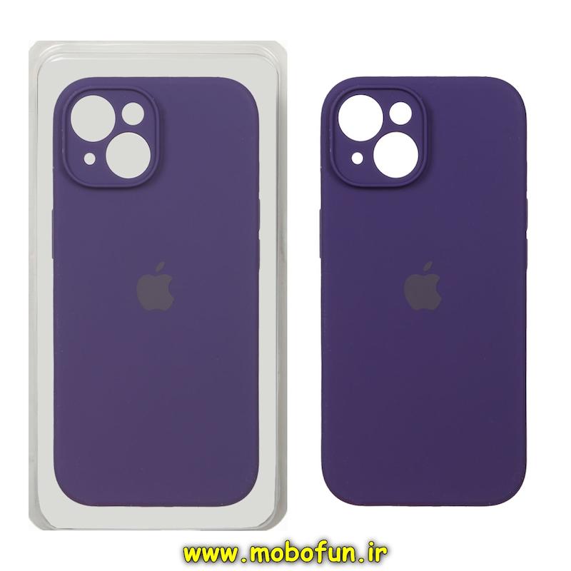 قاب گوشی iPhone 15 آیفون سیلیکونی اورجینال پاک کنی درجه یک زیربسته محافظ لنز دار بنفش تیره کد 75788