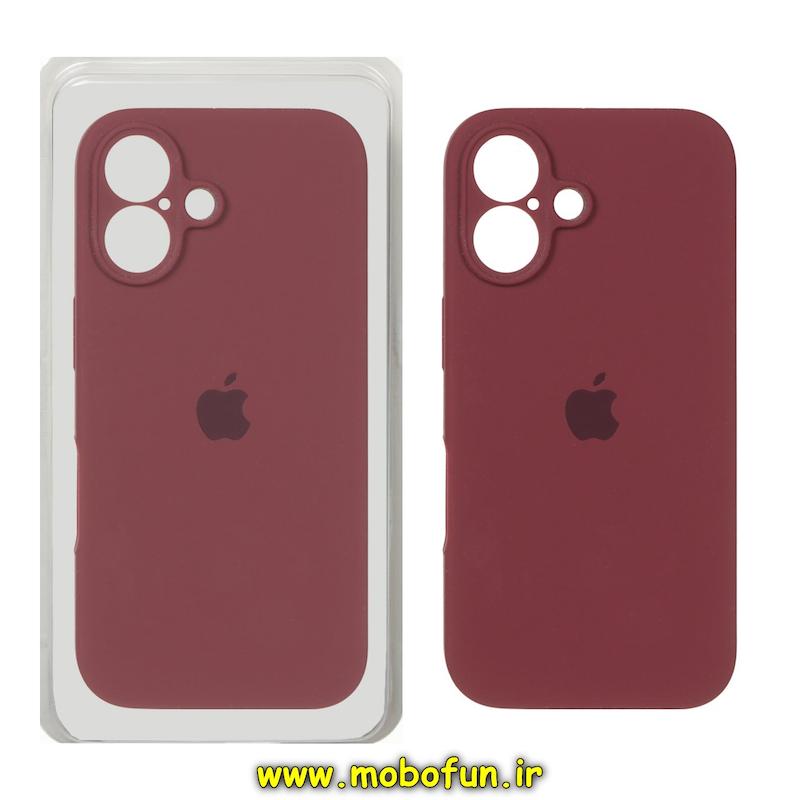 قاب گوشی iPhone 16 آیفون سیلیکونی اورجینال پاک کنی درجه یک زیربسته محافظ لنز دار زرشکی کد 75834