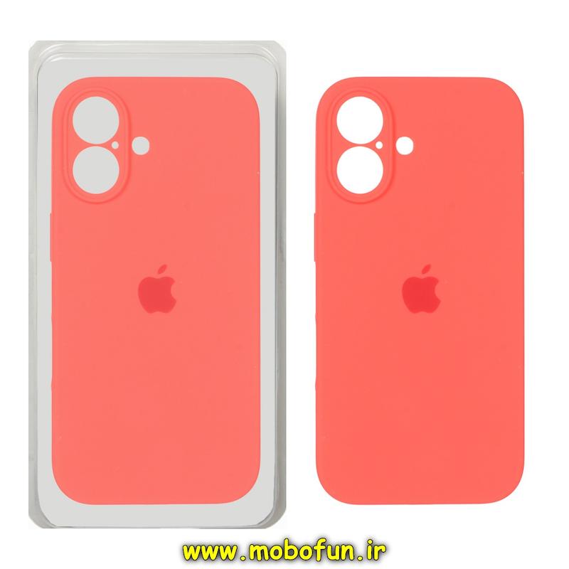 قاب گوشی iPhone 16 آیفون سیلیکونی اورجینال پاک کنی درجه یک زیربسته محافظ لنز دار مرجانی کد 75839