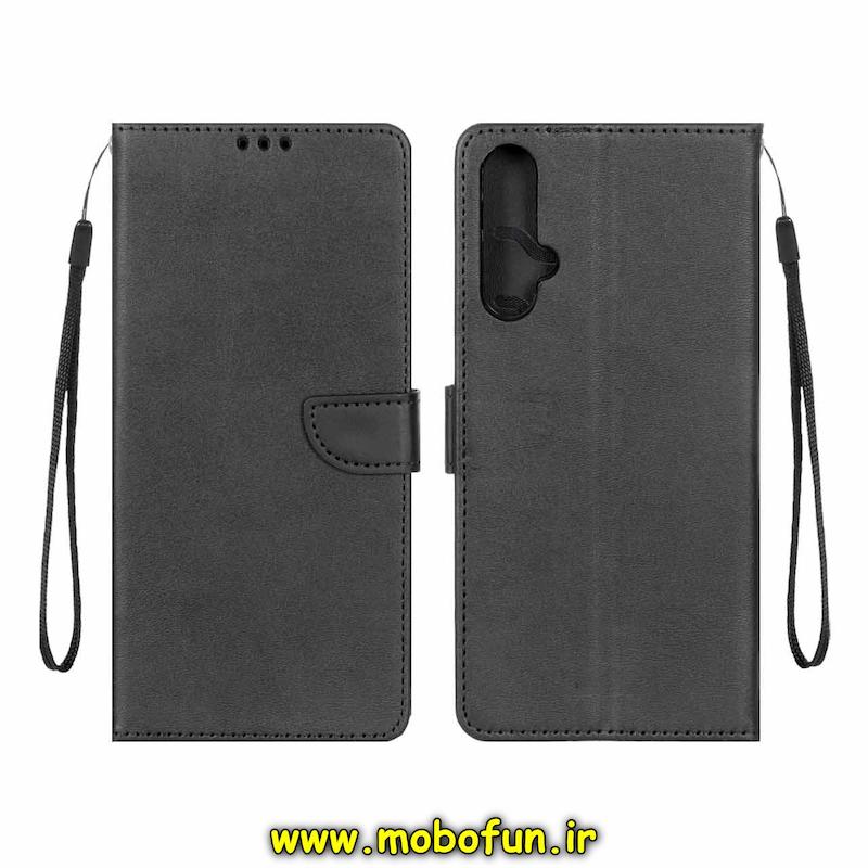 کیف گوشی Huawei Nova 5T هوآوی مگنتی طرح چرم کتابی بنددار مشکی کد 75869