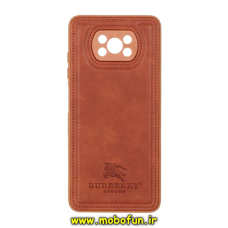 قاب گوشی Poco X3 / Poco X3 Pro شیائومی اورجینال برند BURBERRY 2026 طرح دوخت HARD چرمی محافظ لنزدار عسلی کد 75972