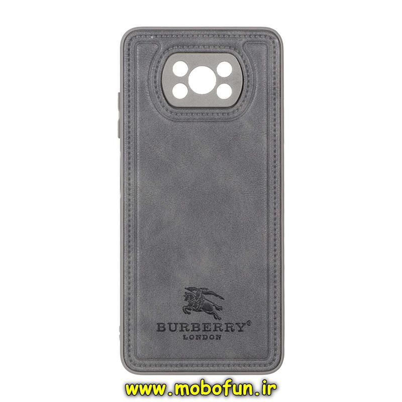 قاب گوشی Poco X3 / Poco X3 Pro شیائومی اورجینال برند BURBERRY 2026 طرح دوخت HARD چرمی محافظ لنزدار خاکستری کد 75974