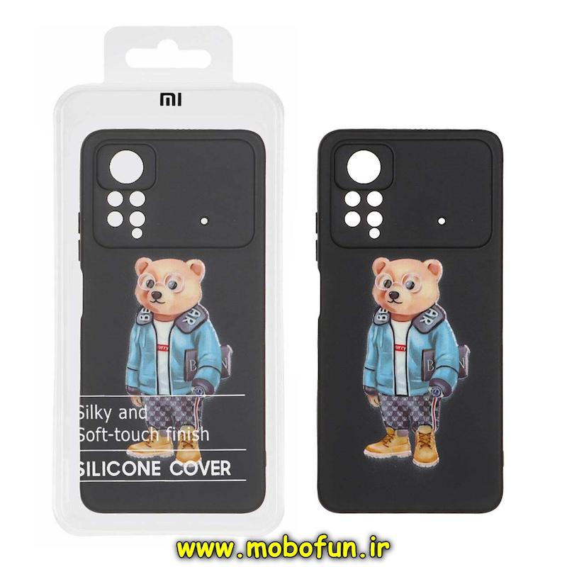 قاب گوشی Poco X4 Pro شیائومی سیلیکونی طرح خرسی تدی Tedi محافظ لنزدار مشکی کد 76031