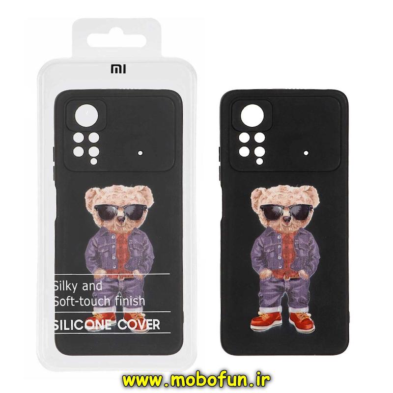 قاب گوشی Poco X4 Pro شیائومی سیلیکونی طرح خرسی تدی Tedi محافظ لنزدار مشکی کد 76032
