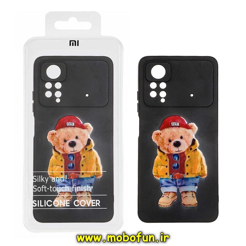 قاب گوشی Poco X4 Pro شیائومی سیلیکونی طرح خرسی تدی Tedi محافظ لنزدار مشکی کد 76033