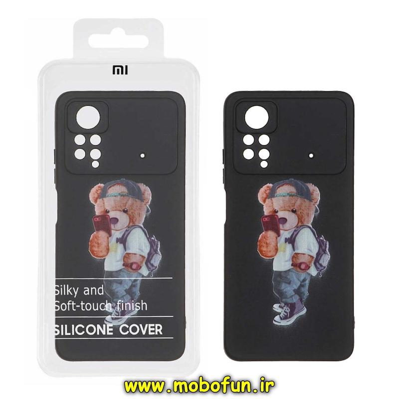 قاب گوشی Poco X4 Pro شیائومی سیلیکونی طرح خرسی تدی Tedi محافظ لنزدار مشکی کد 76034