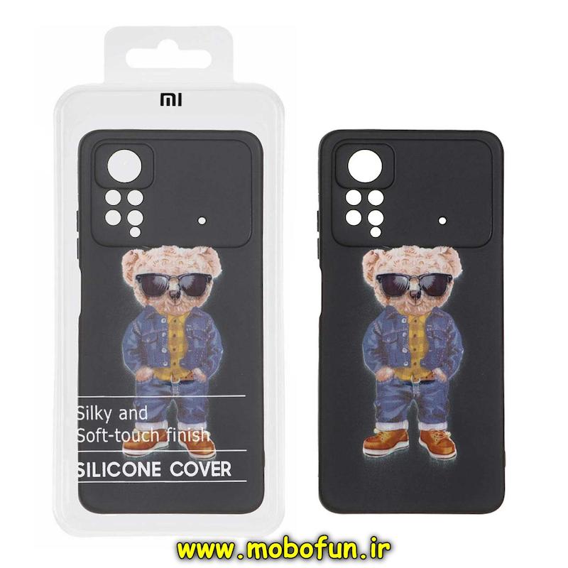 قاب گوشی Poco X4 Pro شیائومی سیلیکونی طرح خرسی تدی Tedi محافظ لنزدار مشکی کد 76035