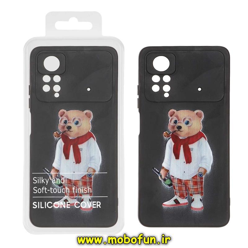 قاب گوشی Poco X4 Pro شیائومی سیلیکونی طرح خرسی تدی Tedi محافظ لنزدار مشکی کد 76036