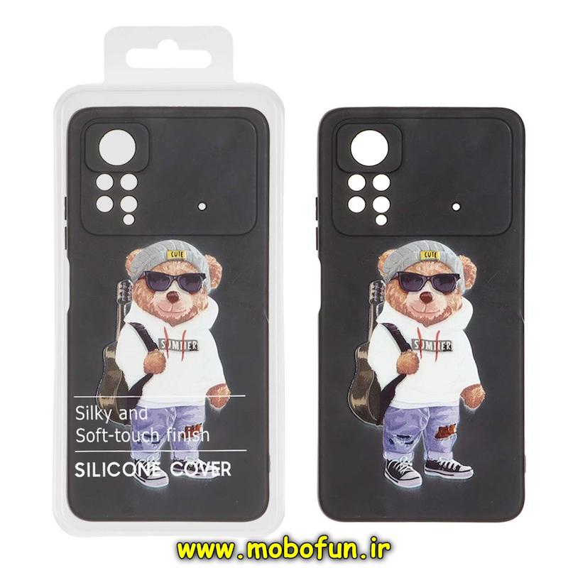 قاب گوشی Poco X4 Pro شیائومی سیلیکونی طرح خرسی تدی Tedi محافظ لنزدار مشکی کد 76038
