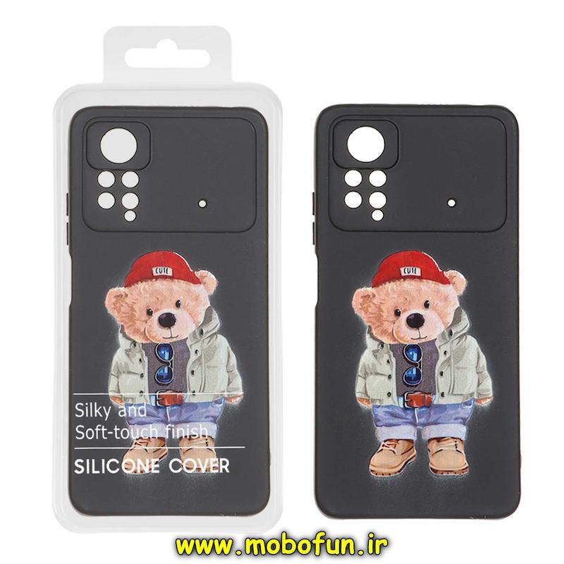 قاب گوشی Poco X4 Pro شیائومی سیلیکونی طرح خرسی تدی Tedi محافظ لنزدار مشکی کد 76039