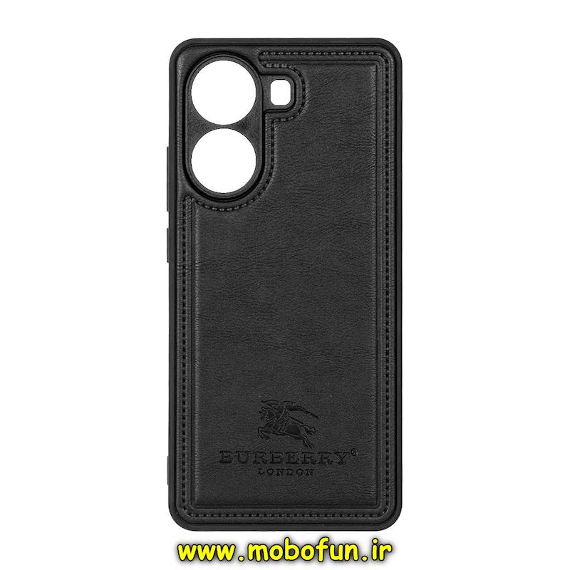 قاب گوشی Poco X7 Pro شیائومی اورجینال برند BURBERRY 2026 طرح دوخت HARD چرمی محافظ لنزدار مشکی کد 76068
