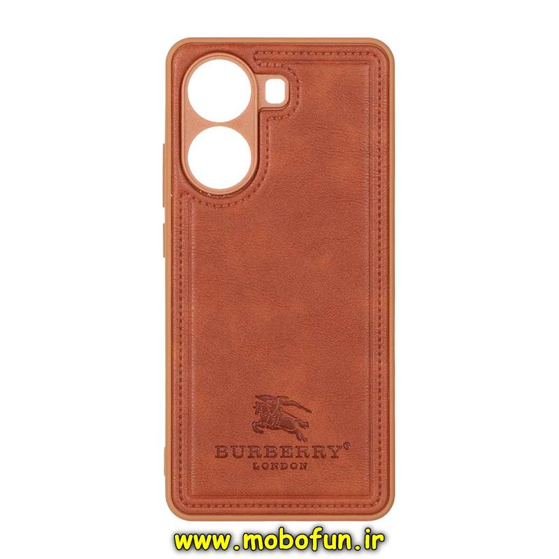قاب گوشی Poco X7 Pro شیائومی اورجینال برند BURBERRY 2026 طرح دوخت HARD چرمی محافظ لنزدار عسلی کد 76069