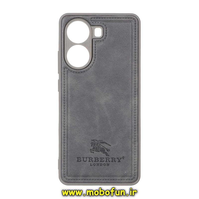 قاب گوشی Poco X7 Pro شیائومی اورجینال برند BURBERRY 2026 طرح دوخت HARD چرمی محافظ لنزدار خاکستری کد 76071