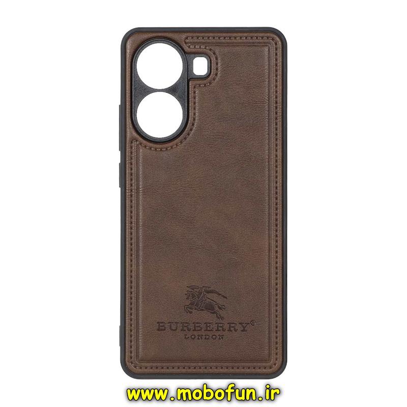 قاب گوشی Poco X7 Pro شیائومی اورجینال برند BURBERRY 2026 طرح دوخت HARD چرمی محافظ لنزدار قهوه ای کد 76073