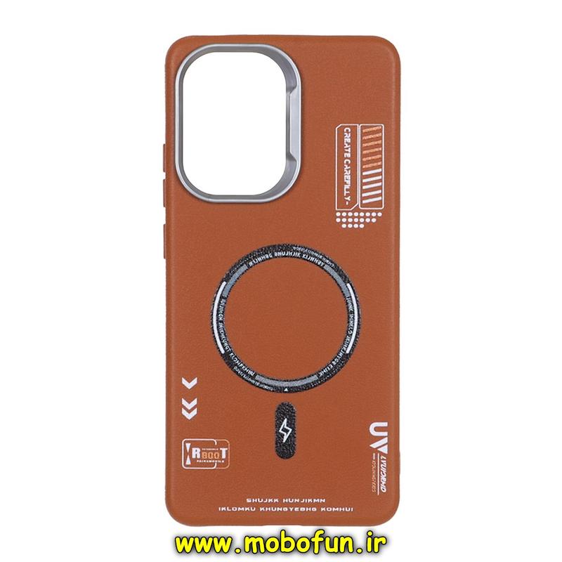 قاب گوشی Poco X7 Pro شیائومی لدر دیزاین SOFT Lether Design سیلیکونی طرح چرم مگ سیف عسلی کد 76099