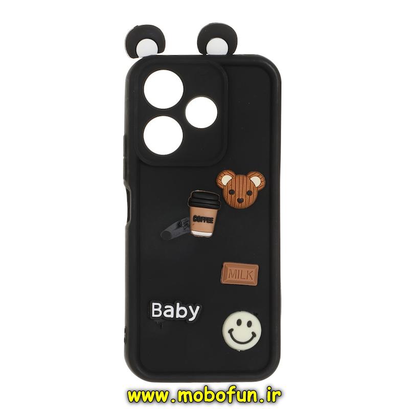 قاب گوشی Redmi 13 4G / Redmi 13 5G / Redmi 13X / Poco M6 4G شیائومی سیلیکونی Solid عروسکی برجسته محافظ لنزدار BABY گوش دار مشکی کد 76142