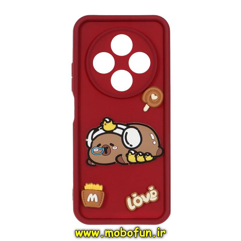 قاب گوشی Redmi 14C / Poco C75 / Redmi A4 شیائومی سیلیکونی Solid عروسکی برجسته محافظ لنزدار کیوت زرشکی کد 76178