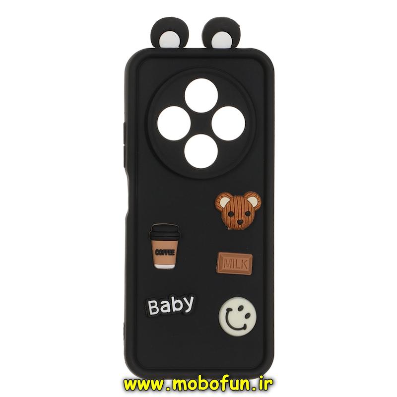 قاب گوشی Redmi 14C / Poco C75 / Redmi A4 شیائومی سیلیکونی Solid عروسکی برجسته محافظ لنزدار BABY کیوت گوش دار مشکی کد 76255