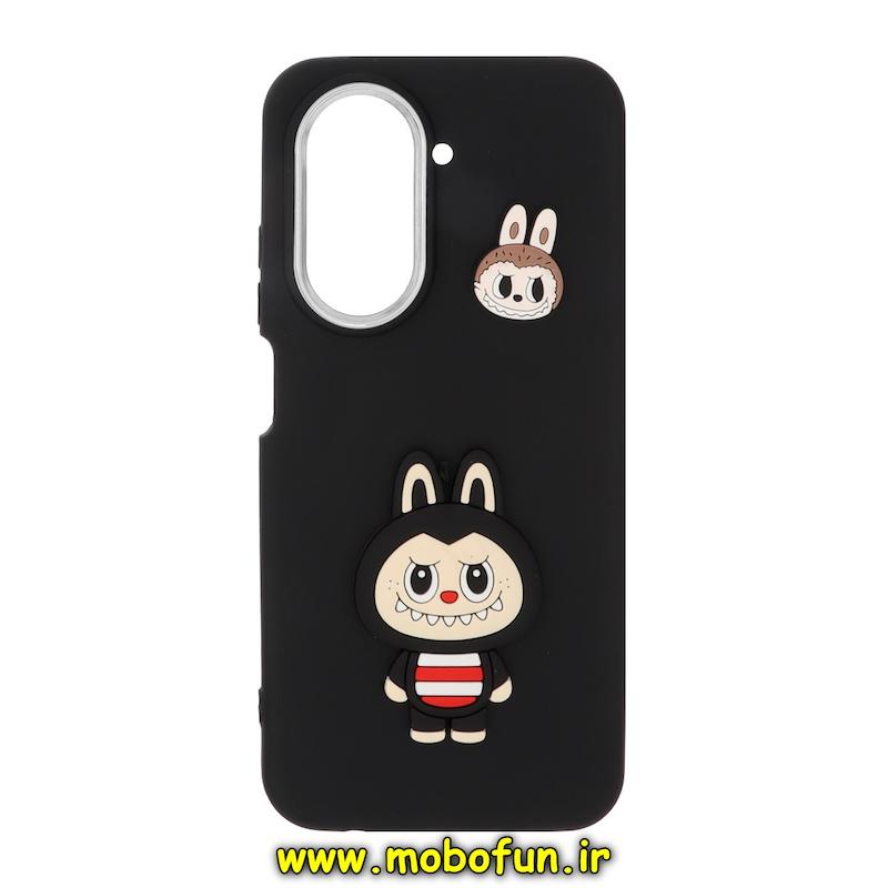 قاب گوشی Redmi A5 / Poco C71 شیائومی سیلیکونی لنز کرومی طرح لبوبو LABUBU برجسته مشکی کد 76308