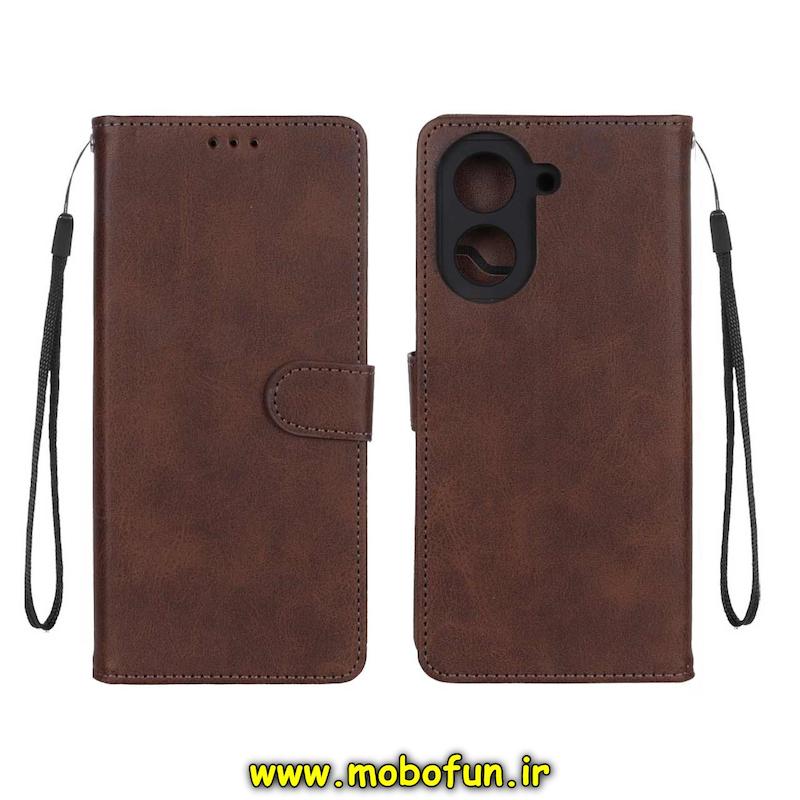 کیف گوشی Redmi A5 / Poco C71 شیائومی مگنتی طرح چرم کتابی بند دار محافظ لنزدار قهوه ای کد 76335
