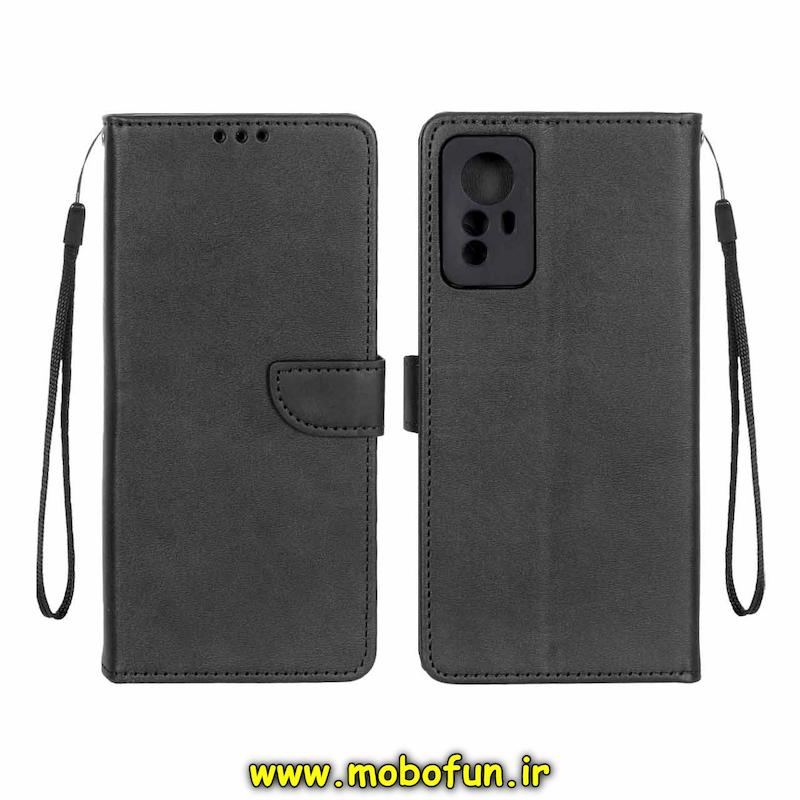 کیف گوشی Redmi Note 12S شیائومی مگنتی طرح چرم کتابی محافظ لنزدار بند چرمی مشکی کد 76475