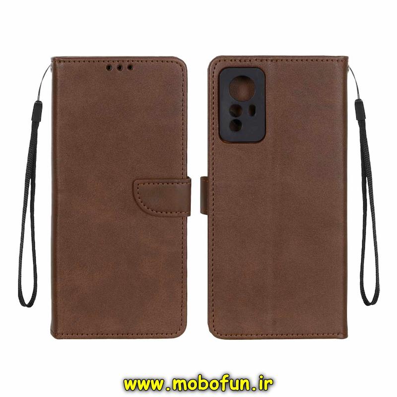 کیف گوشی Redmi Note 12S شیائومی مگنتی طرح چرم کتابی محافظ لنزدار بند چرمی قهوه ای کد 76476