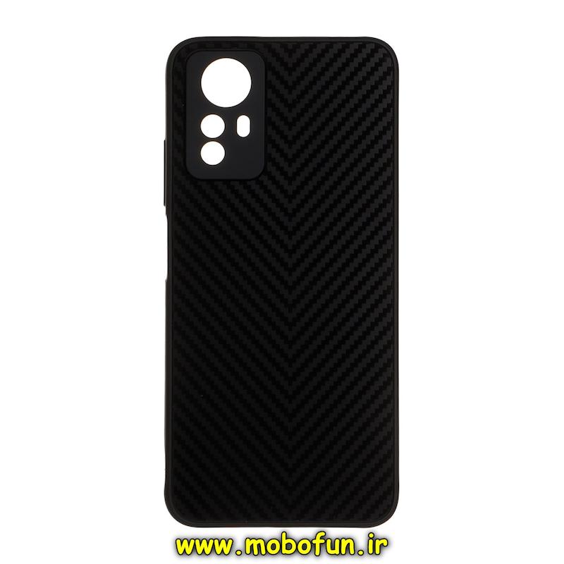 قاب گوشی Redmi Note 12S شیائومی مدل PVD طرح کربن ضد خش پشت گلس شیشه ای محافظ لنز دار مشکی کد 76479