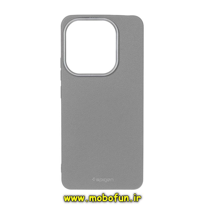 قاب گوشی Redmi Note 14 4G شیائومی لدر دیزاین SOFT Lether Design اسپیگن Spigen سیلیکونی طرح چرم خاکستری کد 76604