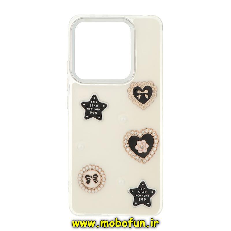 قاب گوشی Redmi Note 14 4G شیائومی فانتزی برجسته رزینی Luxury Case لنز و دکمه کرومی کد 76609