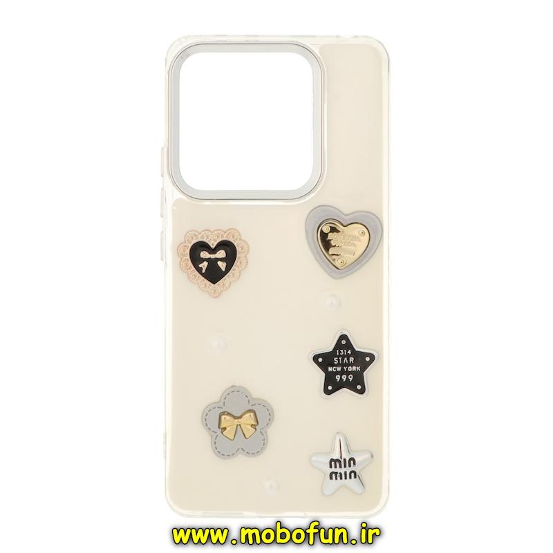 قاب گوشی Redmi Note 14 4G شیائومی فانتزی برجسته رزینی Luxury Case لنز و دکمه کرومی کد 76610