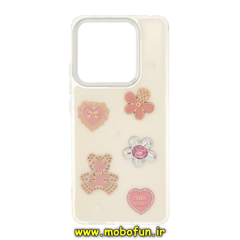 قاب گوشی Redmi Note 14 4G شیائومی فانتزی برجسته رزینی Luxury Case لنز و دکمه کرومی کد 76614