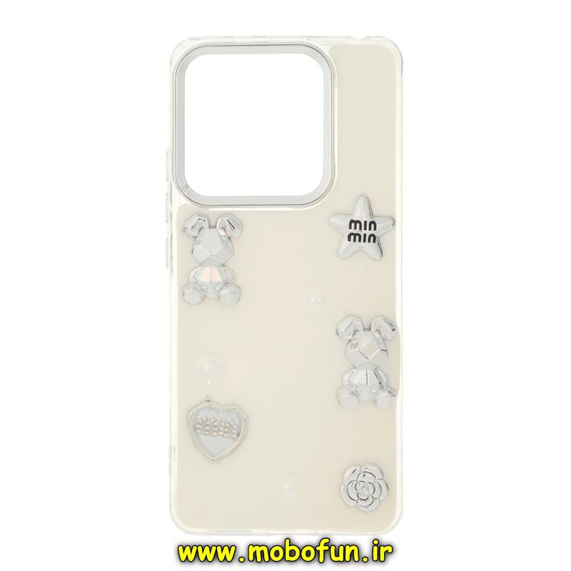 قاب گوشی Redmi Note 14 4G شیائومی فانتزی برجسته رزینی Luxury Case لنز و دکمه کرومی کد 76616