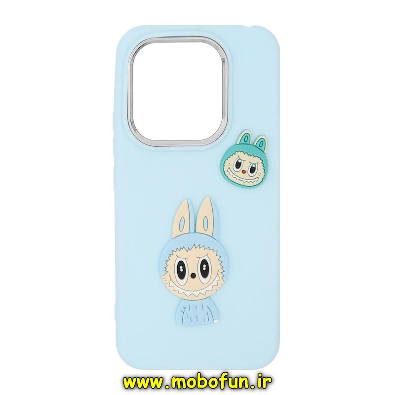 قاب گوشی Redmi Note 14 4G شیائومی سیلیکونی لنز کرومی طرح لبوبو LABUBU برجسته آبی روشن کد 76625