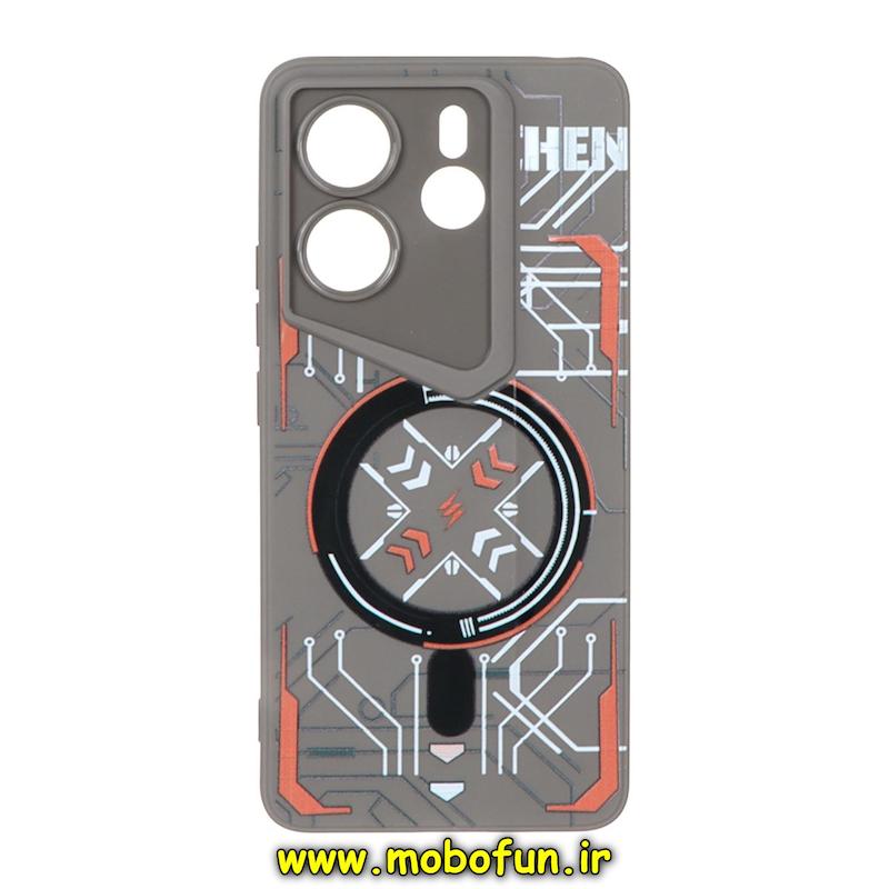قاب گوشی Redmi Note 14 4G شیائومی Porsche Design سیلیکونی ژله ای محافظ لنز دار فانتزی طرح مگ سیف خاکستری کد 76636