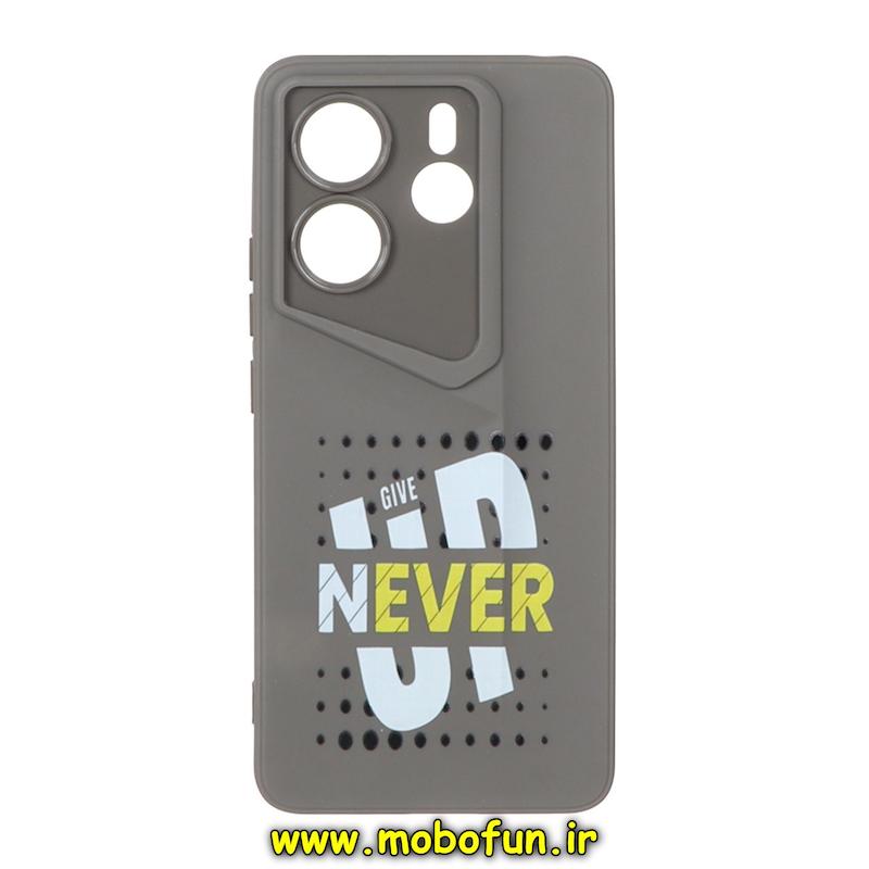 قاب گوشی Redmi Note 14 4G شیائومی Porsche Design سیلیکونی ژله ای محافظ لنز دار فانتزی طرح NEVER UP خاکستری کد 76637