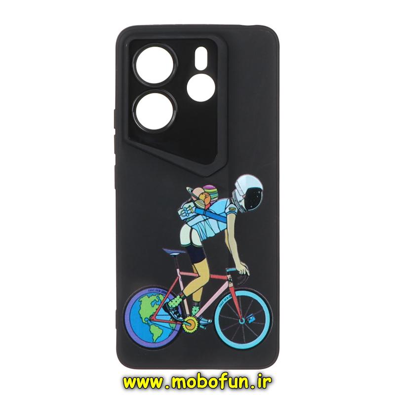قاب گوشی Redmi Note 14 4G شیائومی Porsche Design سیلیکونی ژله ای محافظ لنز دار فانتزی طرح فضانورد مشکی کد 76644