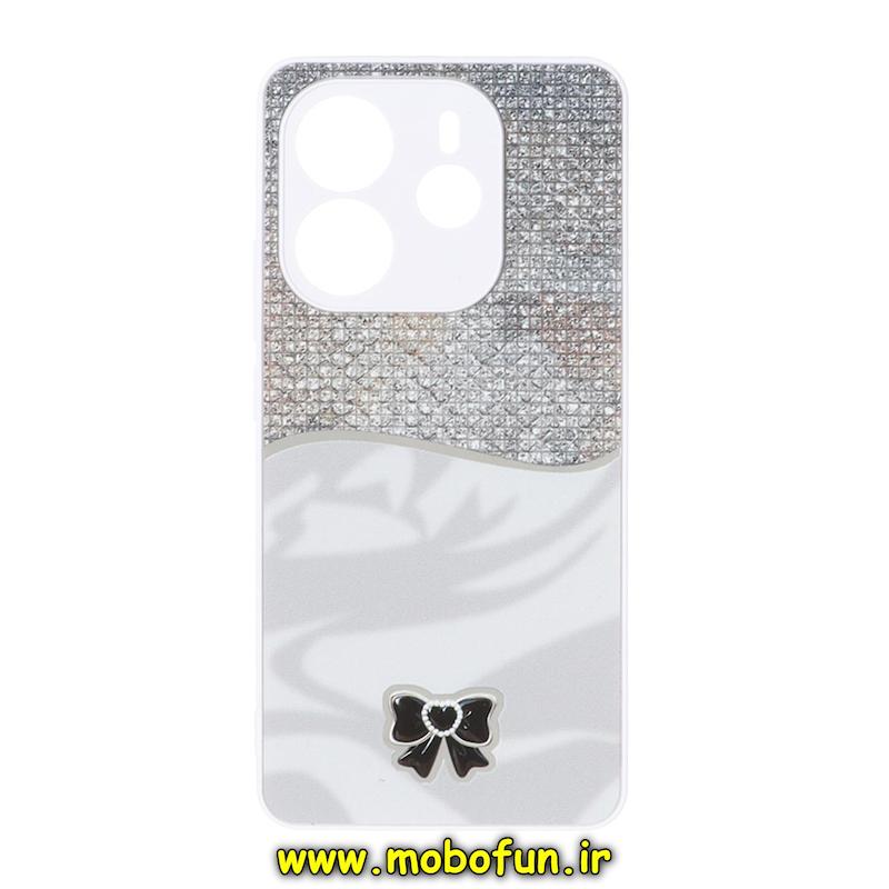 قاب گوشی Redmi Note 14 4G شیائومی طرح دار پاپیونی آینه ای محافظ لنزدار سفید کد 76672