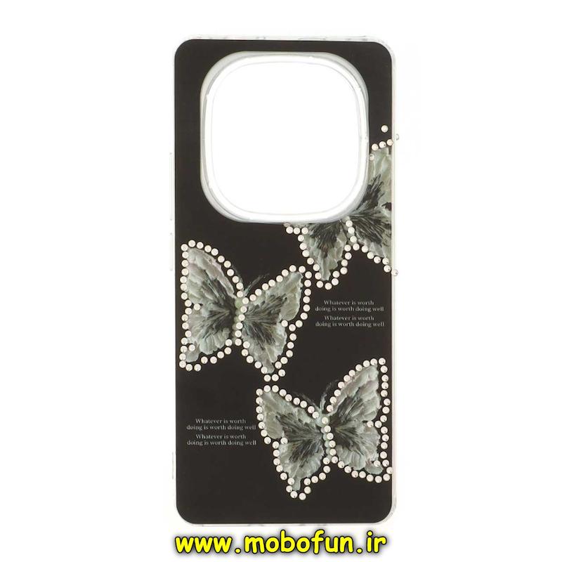 قاب گوشی Redmi Note 14 Pro 4G شیائومی لیزری فانتزی نگین دار طرح پروانه کد 76701
