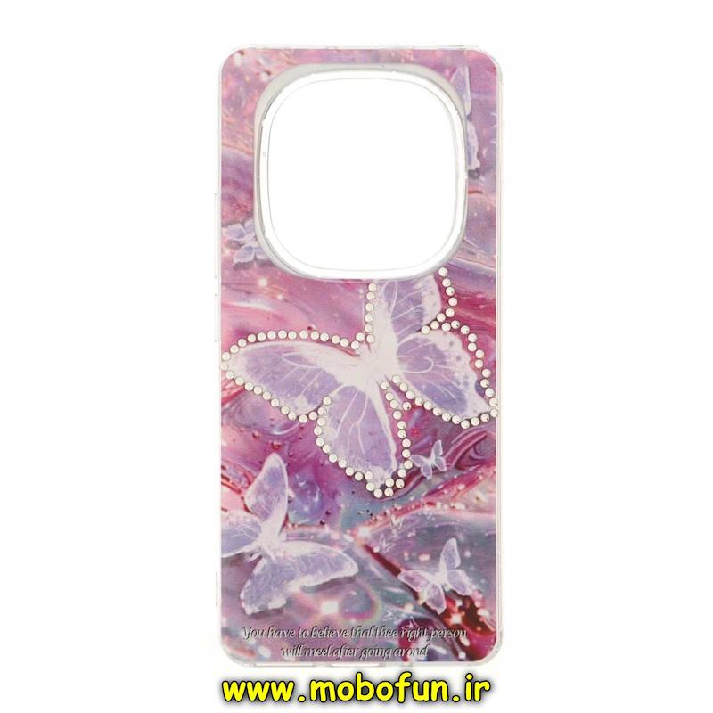 قاب گوشی Redmi Note 14 Pro 4G شیائومی لیزری فانتزی نگین دار طرح پروانه کد 76703