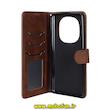 کیف گوشی Redmi Note 14 Pro 4G شیائومی مگنتی طرح چرم کتابی بنددار چرمی قهوه ای کد 76712