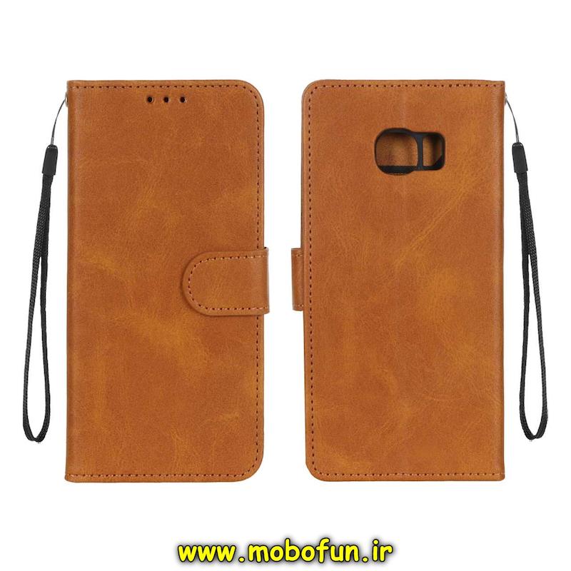 کیف گوشی Galaxy S7 Edge سامسونگ مگنتی طرح چرم کتابی محافظ لنزدار بنددار عسلی کد 76779