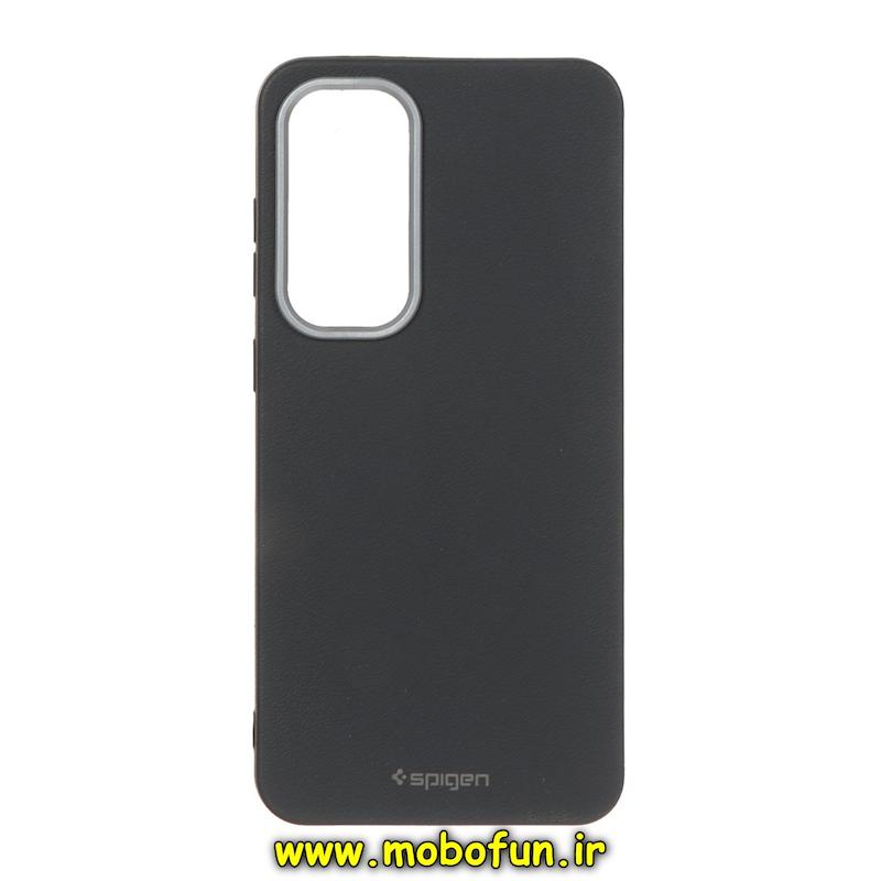 قاب گوشی Galaxy S24 FE سامسونگ لدر دیزاین SOFT Lether Design اسپیگن Spigen سیلیکونی طرح چرم مشکی کد 76884